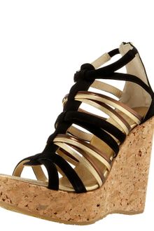 Jimmy Choo Metallic & Suede T-strap Cork Sandal - Lyst