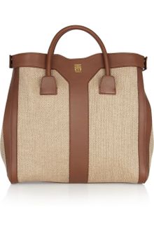 Yves Saint Laurent Double Y Woven Linen and Leather Tote - Lyst