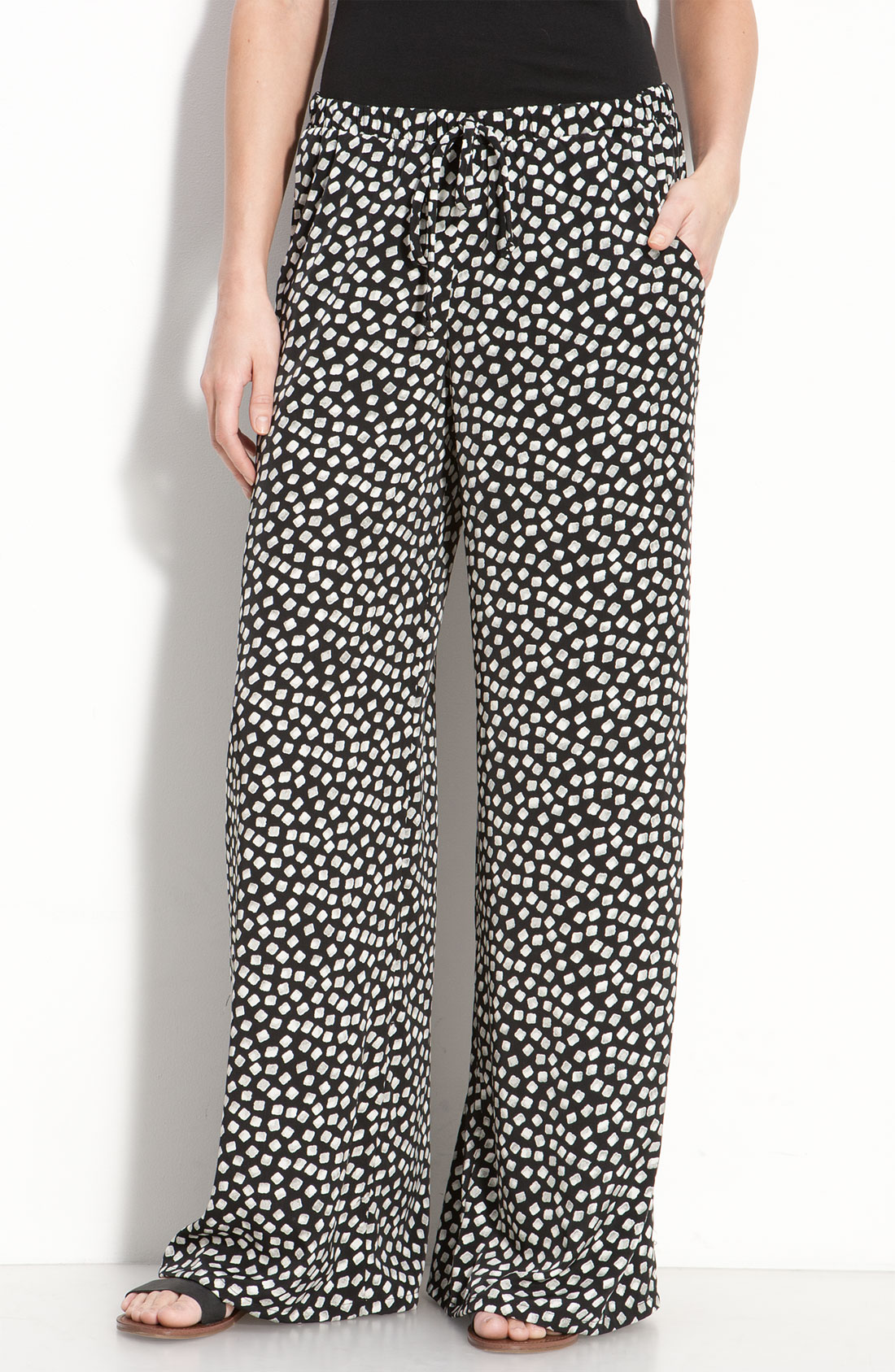 tropical print wide leg pants