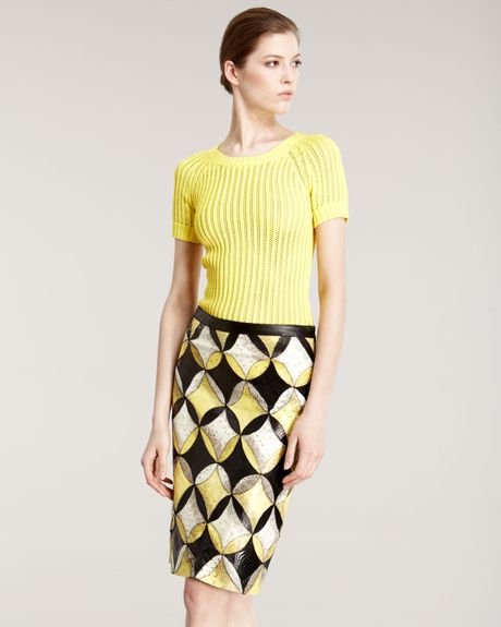 Derek Lam Patchwork Snakeskin Skirt in Yellow (multi) - Lyst