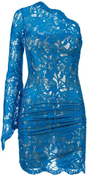 Emilio Pucci Asymmetric Lace Dress in Blue - Lyst