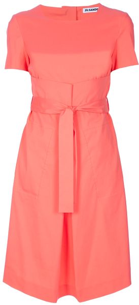 Jil Sander Short Sleeved Dress in Pink (coral) - Lyst