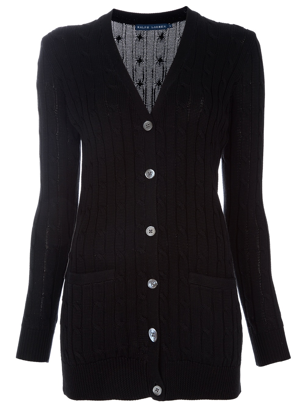 Ralph Lauren Blue Label Cable Knit Cardigan in Black Lyst