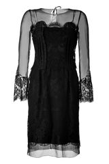 Alberta Ferretti Black Silk Dress With Lace Detailing