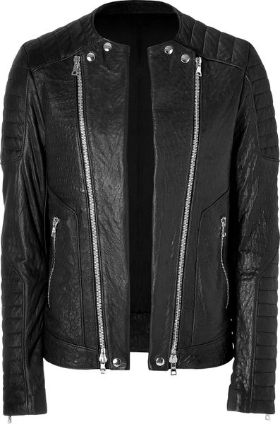 Balmain Black Biker Wadded Leather Jacket in Black for Men - Lyst