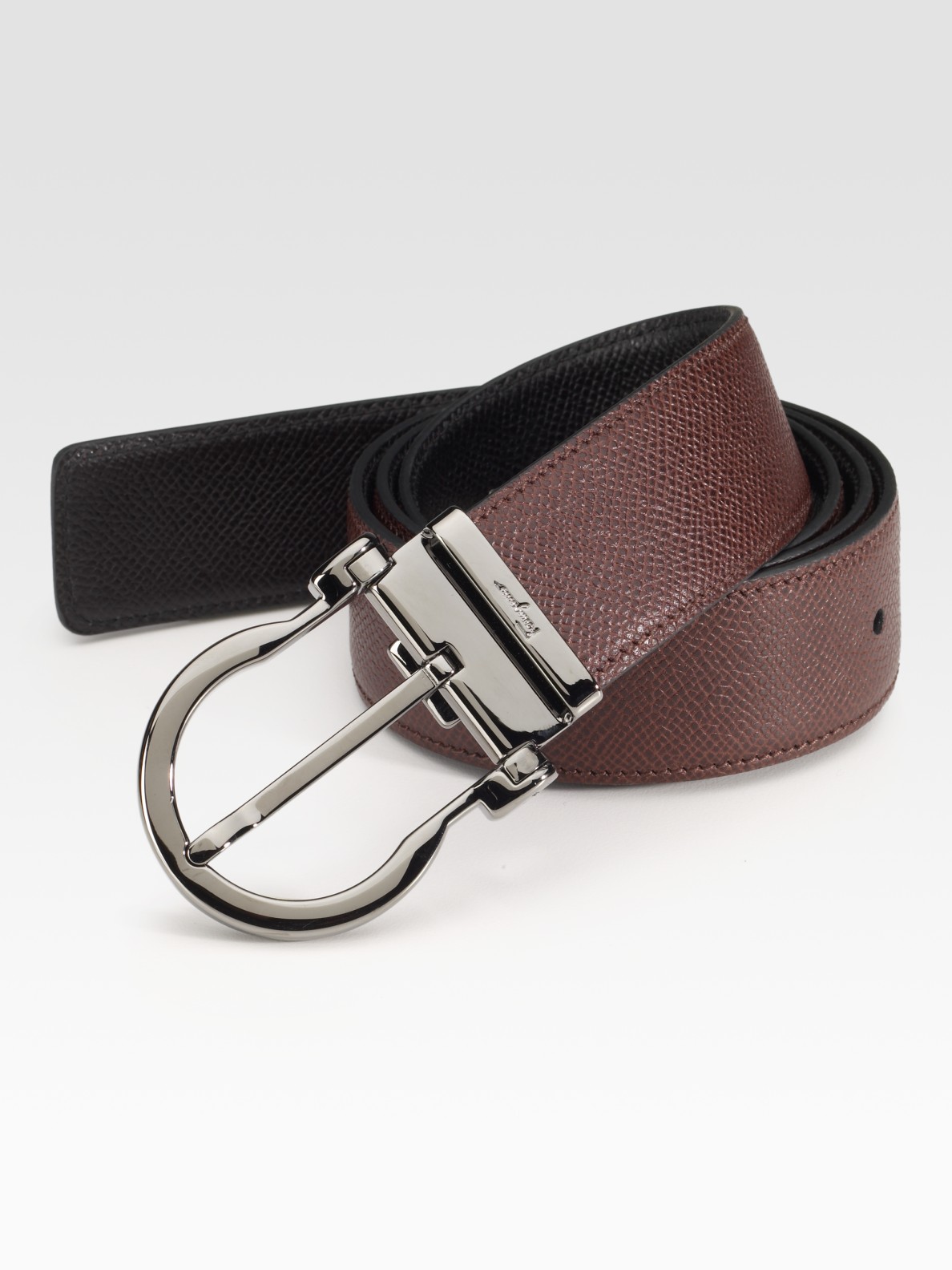 Ferragamo Reversible Printed Leather Belt in Black for Men | Lyst