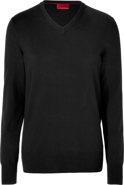 Hugo Black Vneck Sweater in Black for Men - Lyst
