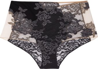 La Perla Lace-appliquéd Stretch-mesh High-waisted Briefs - Lyst