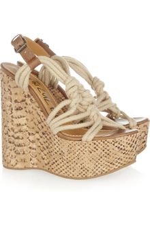 Lanvin Rope and Snake-print Cork Wedge Sandals - Lyst