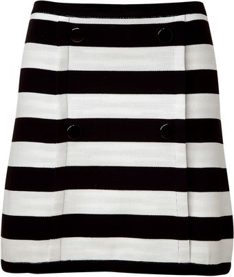  Striped Knit Skirt With Front Buttons 