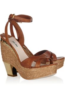 Miu Miu Metallic-trimmed Leather Sandals - Lyst