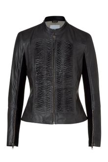 Steffen Schraut Slate Pleated Front Leather Jacket - Lyst