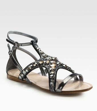  Starfish Crystal and Glitter Metallic Leather Sandals 