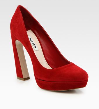 Miu Miu Suede Flare-heel Platform Pumps - Lyst