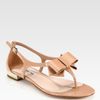 Miu Miu Patent Leather Tstrap Bow Sandals in Beige (nude) - Lyst