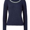 Sandro Navy Mélange Beaded Neck Sweater in Blue (navy) - Lyst