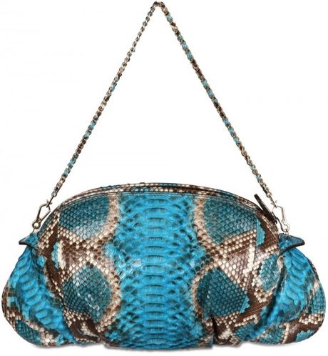 Zagliani New Greta Pyton Shoulder Bag in Blue (turquoise) - Lyst