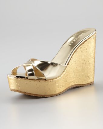 Jimmy Choo Crisscross Cork Wedge Slide - Lyst