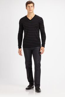 Burberry Striped V-neck Sweater - Lyst