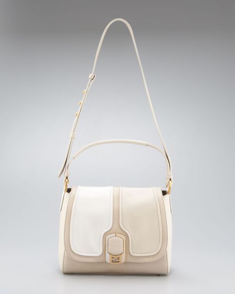 Fendi Colorblock Anna Shoulder Bag in Beige (white brushd gold) - Lyst