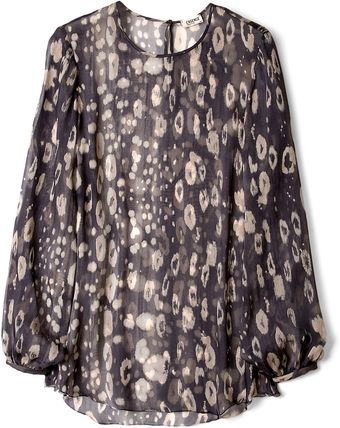  Navy Keyhole Print Chiffon Blouse 