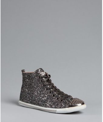 Miu Miu Anthracite Glitter Studded Cap Toe Hi-top Sneakers - Lyst