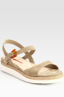 Prada Suede And Micro-Foam Flat Sandals - Lyst