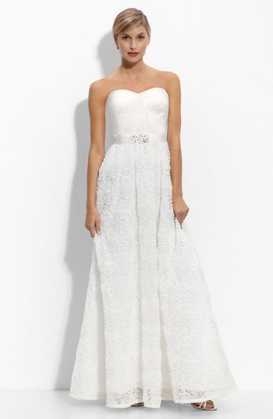 Adrianna Papell Pleat Bodice Rosette Ball Gown in White (ivory) - Lyst