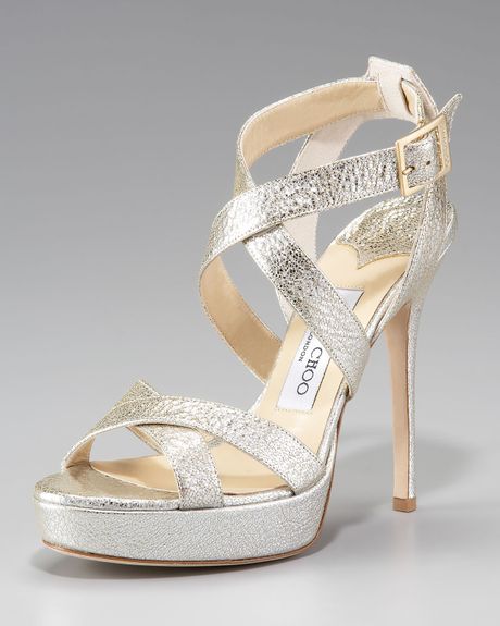 Jimmy Choo Vamp Crushed Metallic Platform Sandal in Silver (champagne) - Lyst