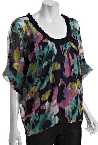 Kas Watercolor Printed Crinkled Chiffon Nicola Braid Trim Blouse - Lyst