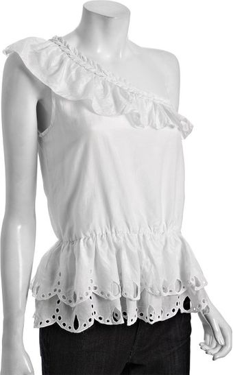 Kas White Cotton-silk Tia One Shoulder Ruffle Blouse - Lyst