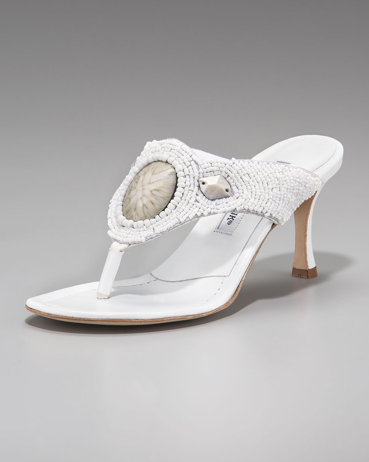 Manolo Blahnik Beaded Mid-heel Thong Sandal in White | Lyst