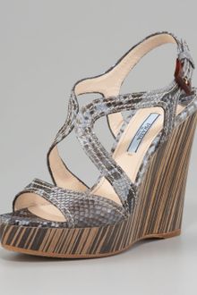 Prada Python Wood Wedge Sandal - Lyst