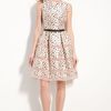 Taylor Dresses Belted Taffeta Fit and Flare Dress in Pink (black/ blush) - Lyst