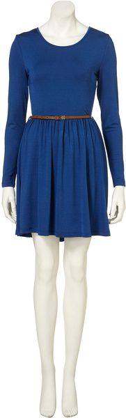 Topshop Jersey Skater Belt Dress By Rare** in Blue - Lyst