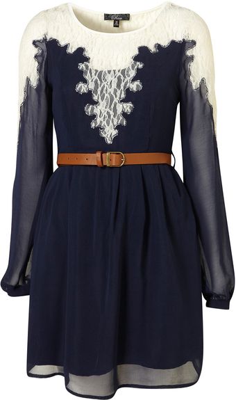 Topshop Lace Detail Chiffon Dress By Rare** - Lyst