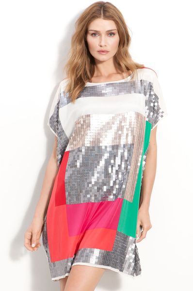 Dkny Oversized Modernist Sequin Dress in Pink (vivid pink) - Lyst