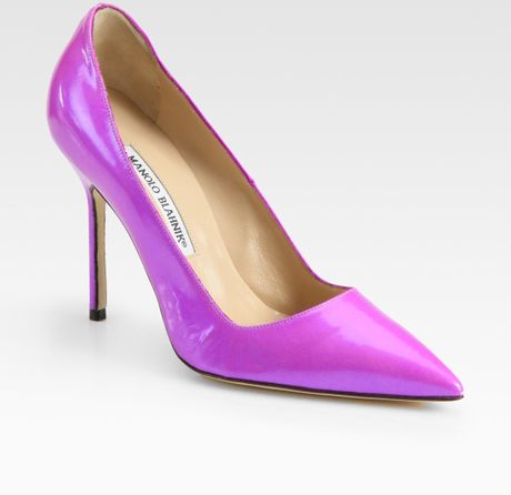 Manolo Blahnik Bb Patent Leather Point Toe Pumps in Purple (seafoamgreen) - Lyst