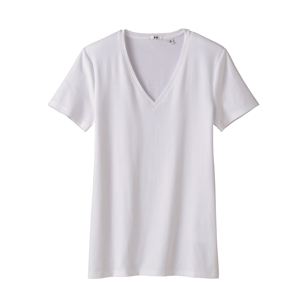 Uniqlo Premium Cotton Short Sleeve V Neck T-Shirt in White