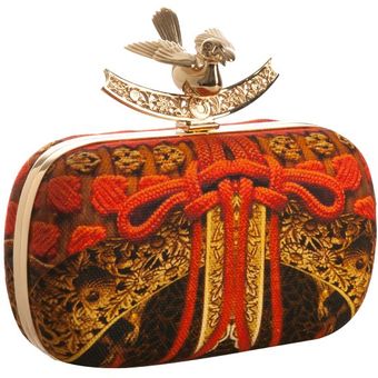 Alexander McQueen Orange Regal Print Canvas Dove Box Clutch - Lyst