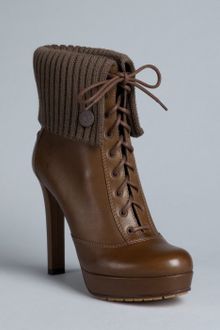 Gucci Winter Leaf Brown Leather Rib Knit Trim Lara Platform Booties - Lyst