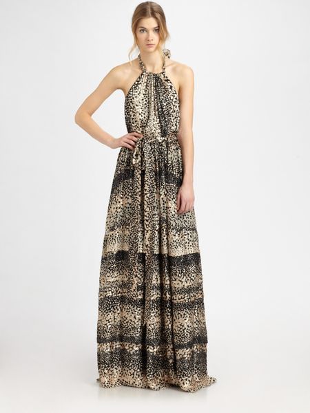 Rachel Zoe Elise Tiered Halter Gown in Brown - Lyst
