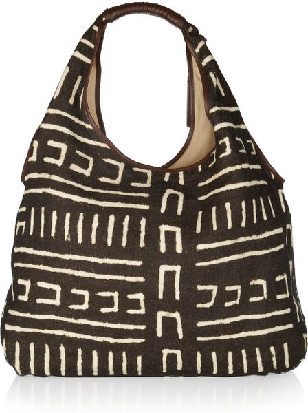 Ralph Lauren Collection Leather-trimmed Printed Canvas Hobo Bag in Brown (chocolate) | Lyst