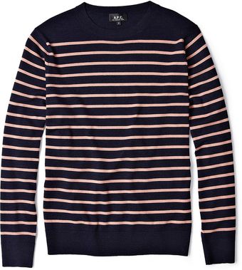  Navy Pink Breton Stripe Fine Merino Crew 