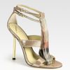 B Brian Atwood Lenoire Metallic Leather Metalfringe Tstrap Sandals in Silver (pewter) - Lyst