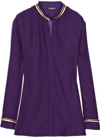 Balmain Metallic-Trim Washed-Silk Shirt - Lyst