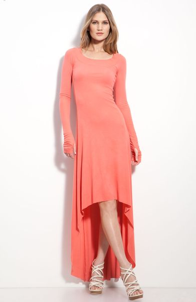 Bcbgmaxazria Asymmetrical Hem Maxi Dress in Pink (coral)