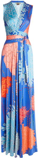  False Wrap Printed Silk Jersey Maxi Dress 