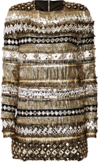 Balmain Embellished Suede Mini Dress - Lyst