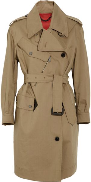 Burberry Leathertrimmed Gabardine Trench Coat in Brown (olive) - Lyst